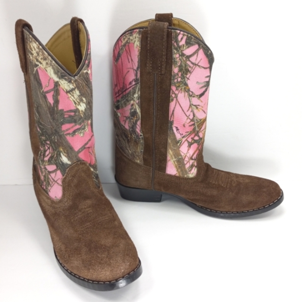 MASTERSON BOOT COMPANY Brown Suede & Pink Camouflage Canvas Western Boot…